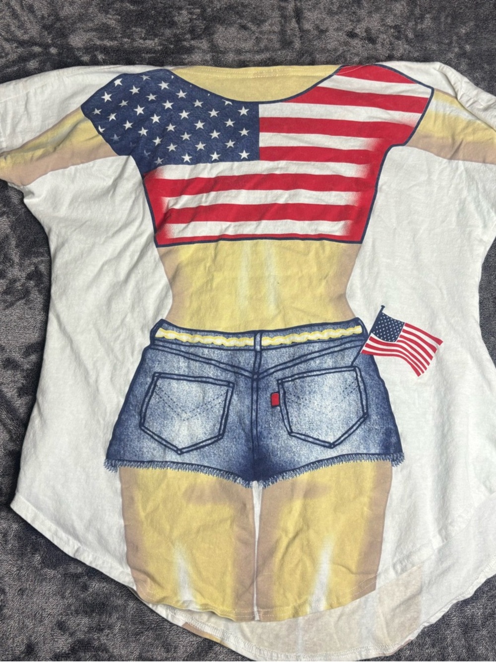 Women's Novelty USA Bikini Graphic Tee - White with Red & Blue - Picture 3 of 5
